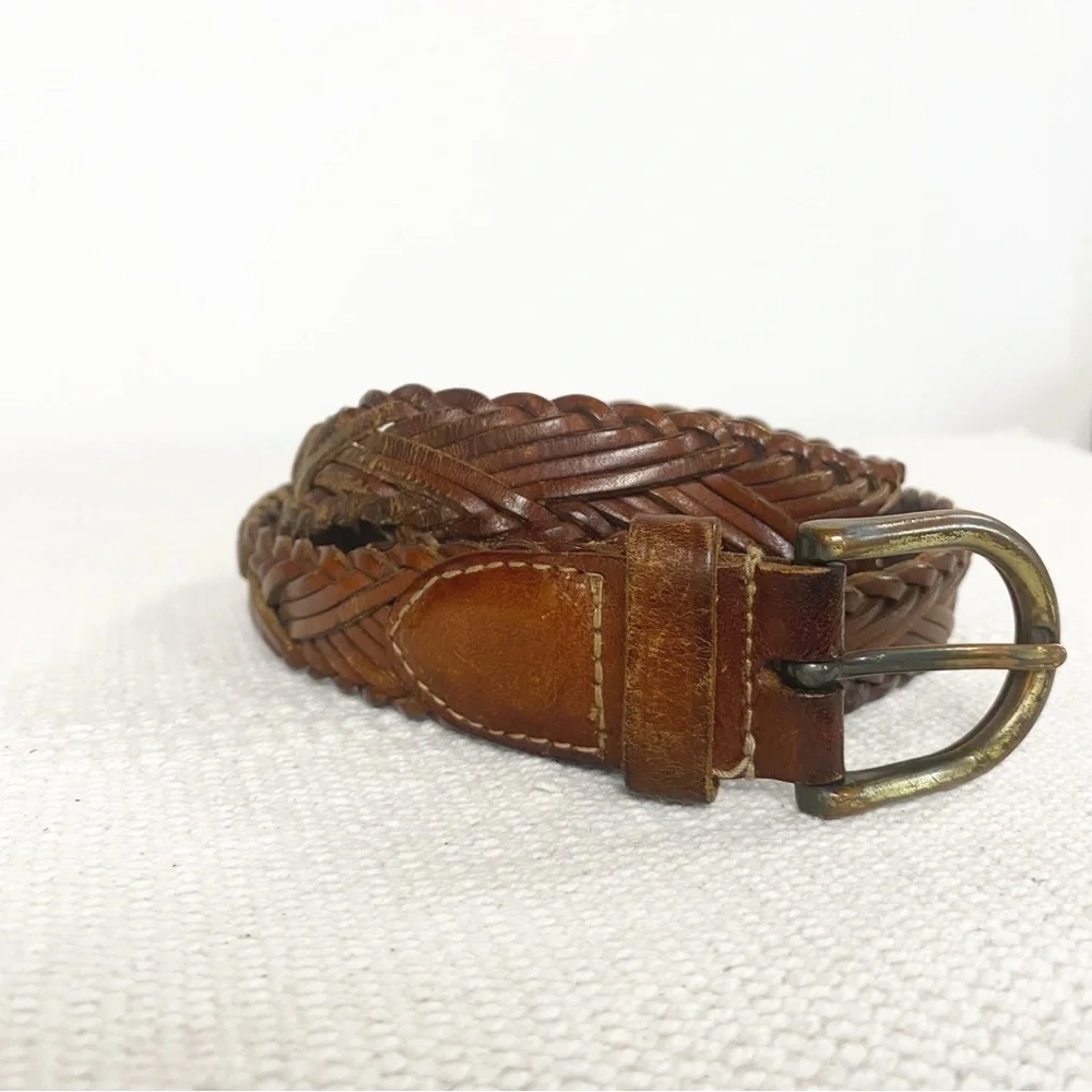 Vtg Italian Leather Braided Woven Western Belt Brown Womens size Small
